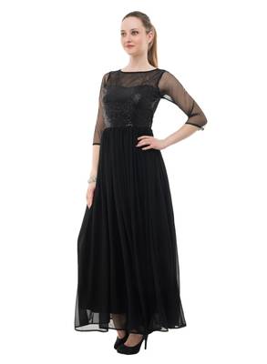 Black plain georgette maxi-dresses 2