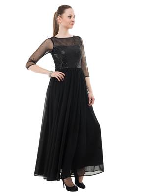 Black plain georgette maxi-dresses 5