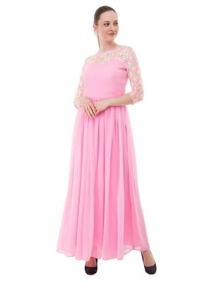 Pink plain georgette maxi-dresses 1