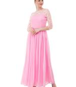 Pink plain georgette maxi-dresses