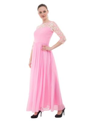 Pink plain georgette maxi-dresses 2