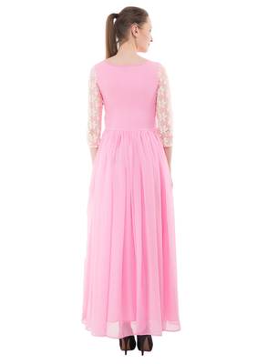 Pink plain georgette maxi-dresses 3