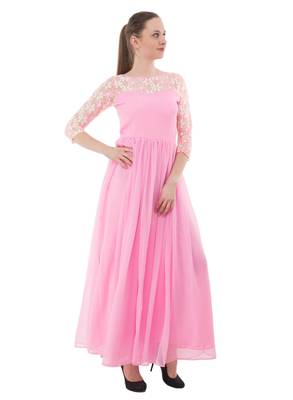 Pink plain georgette maxi-dresses 5