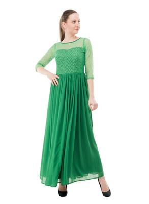 Green plain georgette maxi-dresses 1