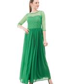 Green plain georgette maxi-dresses