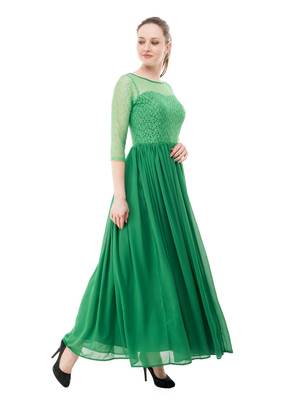 Green plain georgette maxi-dresses 2