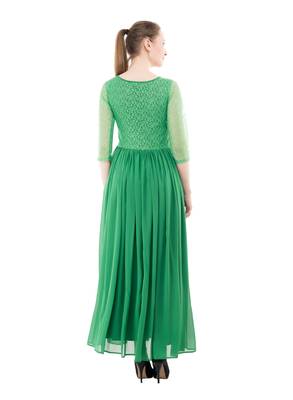 Green plain georgette maxi-dresses 3
