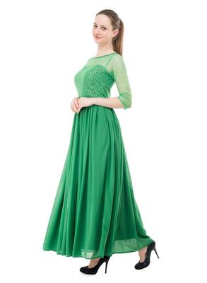 Green plain georgette maxi-dresses 5