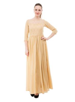 Beige plain georgette maxi-dresses 1