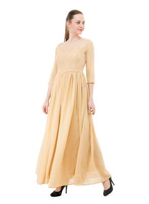 Beige plain georgette maxi-dresses 2