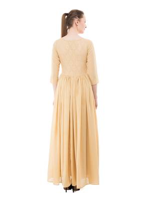 Beige plain georgette maxi-dresses 3