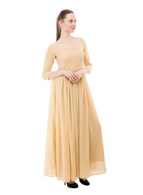 Beige plain georgette maxi-dresses 5