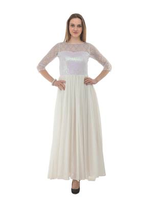 White plain georgette maxi-dresses 1