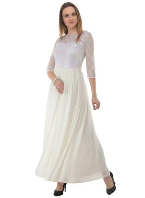 White plain georgette maxi-dresses 5