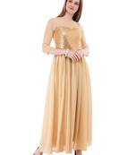 Beige plain georgette maxi-dresses