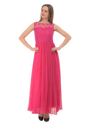 Pink plain georgette maxi-dresses 1