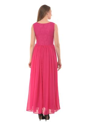 Pink plain georgette maxi-dresses 3