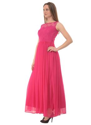 Pink plain georgette maxi-dresses 5
