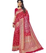 Peach woven silk blend saree with blouse