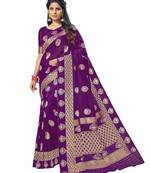 Purple woven silk blend saree with blouse