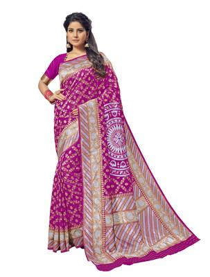 Pink woven silk blend saree with blouse 1