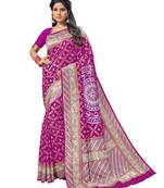 Pink woven silk blend saree with blouse