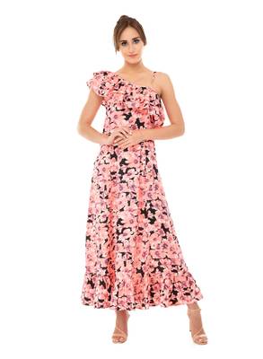 Women's Crepe MultiColour Casual One Shoulder Dress 1