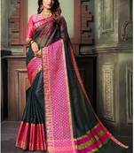Black Plain Cotton Silk Saree With Blouse