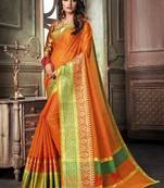 Orange Plain Cotton Silk Saree With Blouse