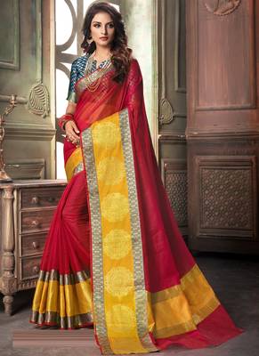Maroon Plain Cotton Silk Saree With Blouse 1