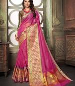 Pink Plain Cotton Silk Saree With Blouse