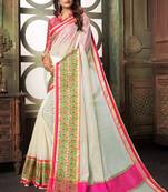 White Plain Cotton Silk Saree With Blouse