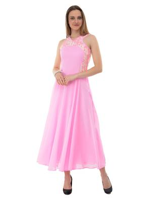 Women's Pink Fit & Flare Maxi Dress 1