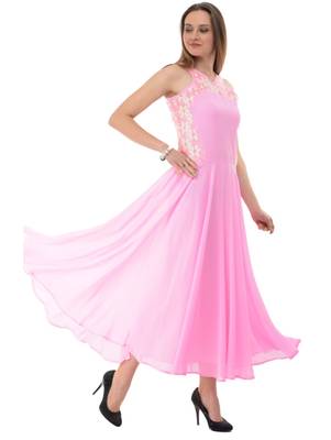 Women's Pink Fit & Flare Maxi Dress 2
