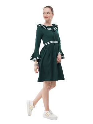 Women's Green Fit & Flare Short Dress 2