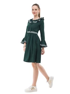 Women's Green Fit & Flare Short Dress 5
