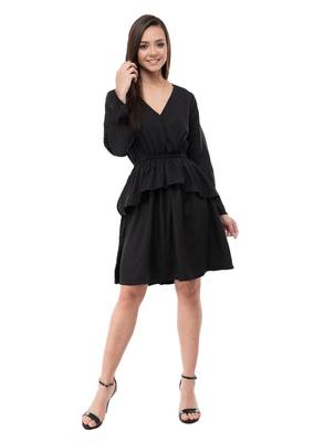 Women's Crepe Black Wrap Mini Dress 1