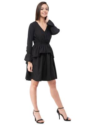 Women's Crepe Black Wrap Mini Dress 5