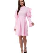 Women's Crepe Pink Pleated Mini Dress