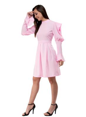Women's Crepe Pink Pleated Mini Dress 2