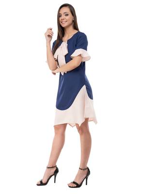 Women's Crepe Navy Blue A-Line Mini Dress 2