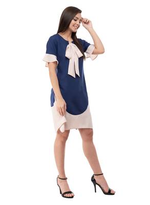 Women's Crepe Navy Blue A-Line Mini Dress 5