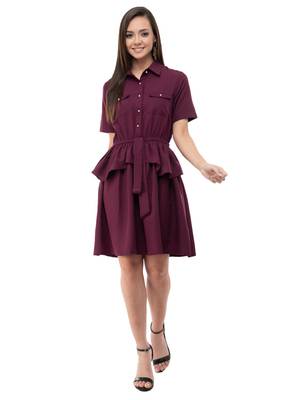 Women's Crepe Brown A-Line Mini Dress 1