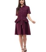 Women's Crepe Brown A-Line Mini Dress