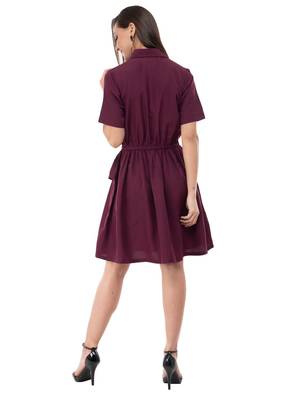 Women's Crepe Brown A-Line Mini Dress 3