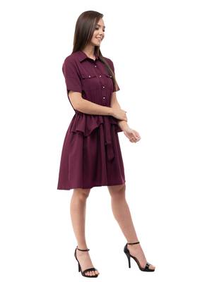 Women's Crepe Brown A-Line Mini Dress 5