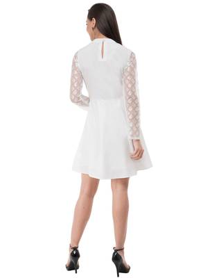 Women's Crepe Off White Pleated Mini Dress 3