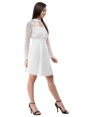 Women's Crepe Off White Pleated Mini Dress 5