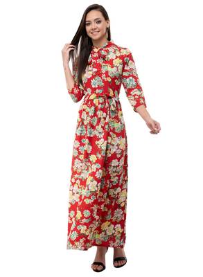 Women's Crepe Red Printed Maxi Dress 1