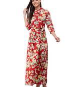 Women's Crepe Red Printed Maxi Dress